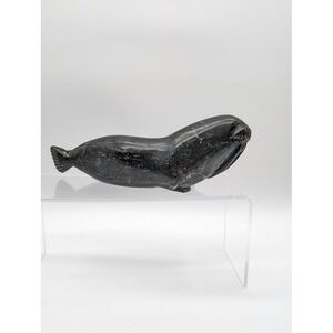 Vtg Inuit Soapstone Walrus Carving 8" Signed Sculpture Canadian Artic Kinngait